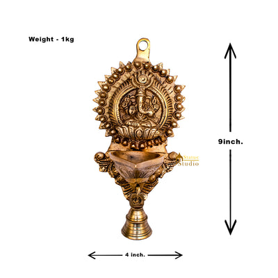 Brass Ganesha Diya Lamp Wall Hanging For Home Temple Decor 9 Inch