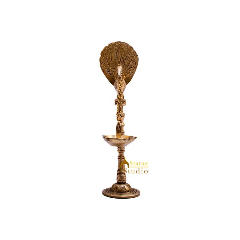 Brass Peacock Diya Lamp For Home Temple Decor 9 Inch