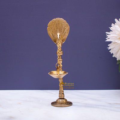 Brass Peacock Diya Lamp For Home Temple Decor 9 Inch