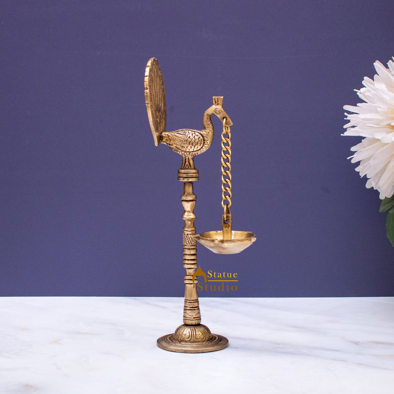 Brass Peacock Diya Lamp For Home Temple Decor 9 Inch