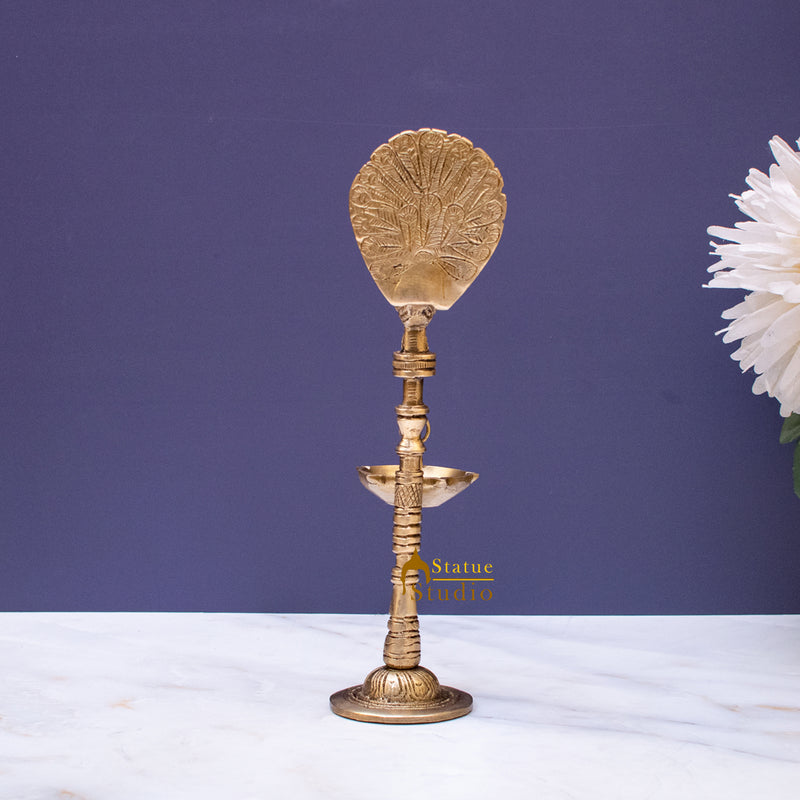 Brass Peacock Diya Lamp For Home Temple Decor 9 Inch