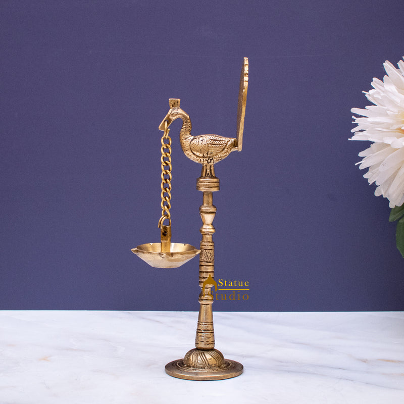 Brass Peacock Diya Lamp For Home Temple Decor 9 Inch