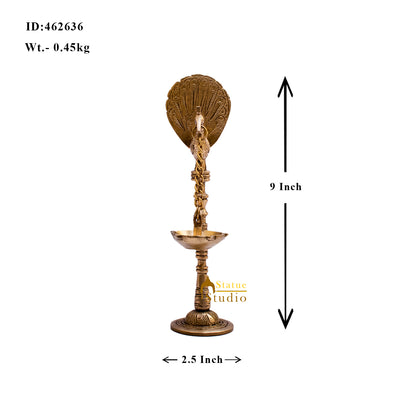 Brass Peacock Diya Lamp For Home Temple Decor 9 Inch