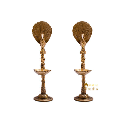 Brass Peacock Pair Diya Lamp For Home Temple Decor 9 Inch