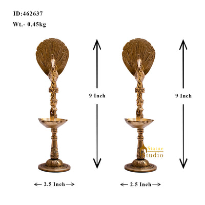 Brass Peacock Pair Diya Lamp For Home Temple Decor 9 Inch