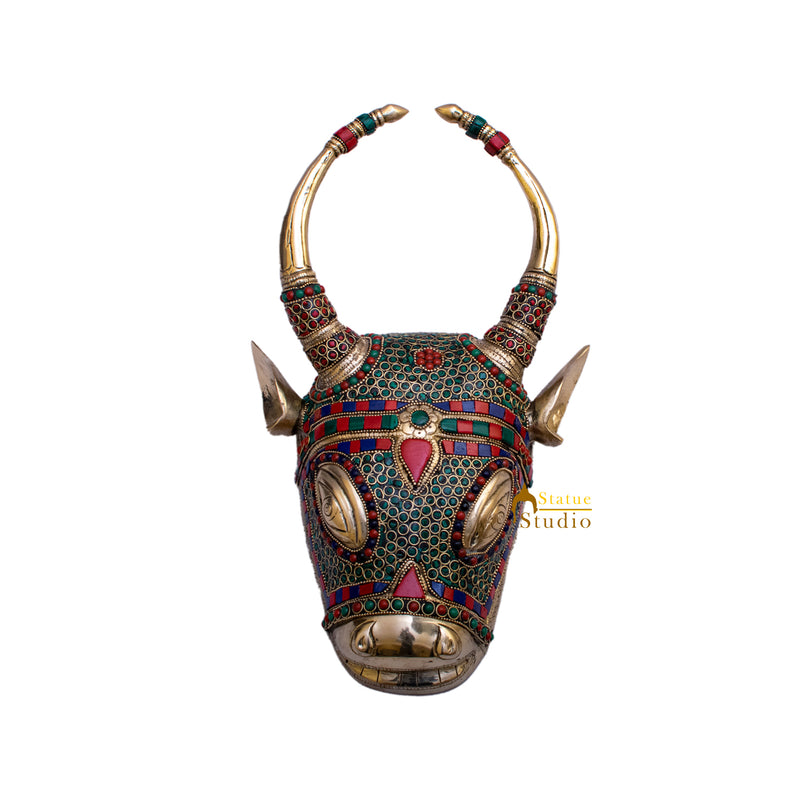 Brass Bull Face Wall Hanging Statue For Home Room Decor Showpiece Item 13"