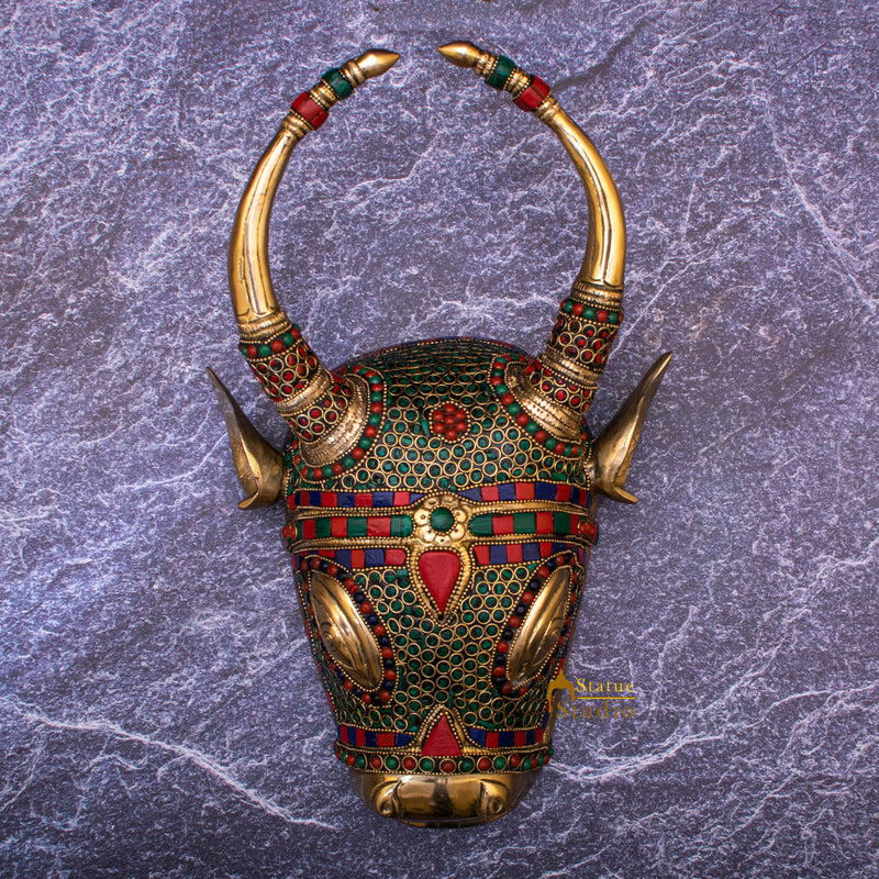 Brass Bull Face Wall Hanging Statue For Home Room Decor Showpiece Item 13" - SKU - 462643