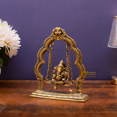 Brass Ganesha Idol On Swing Statue 9 Inch