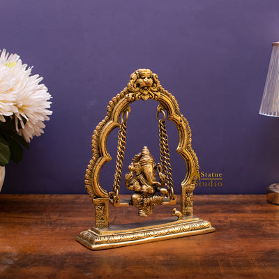 Brass Ganesha Idol On Swing Statue 9 Inch