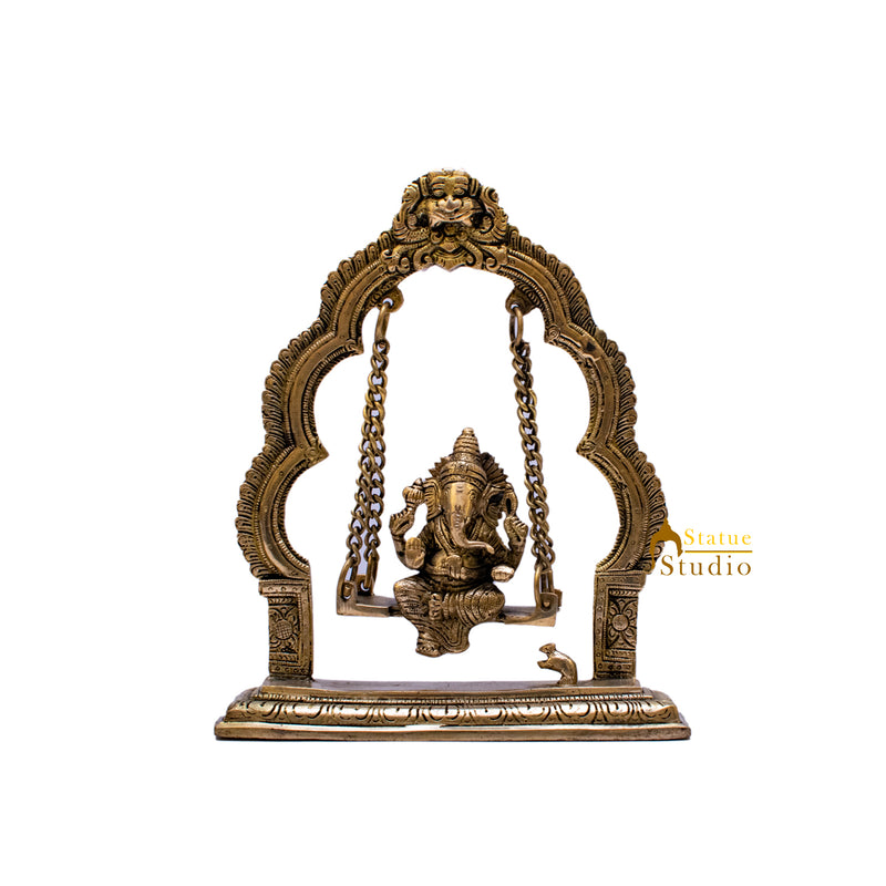 Brass Ganesha Idol On Swing Statue 9 Inch