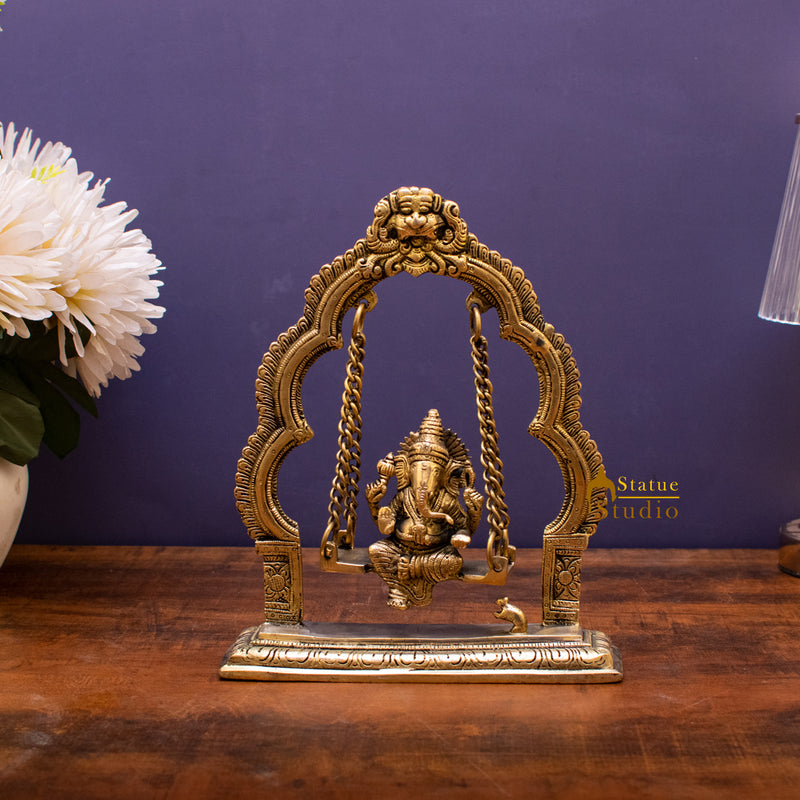 Brass Ganesha Idol On Swing Statue 9 Inch