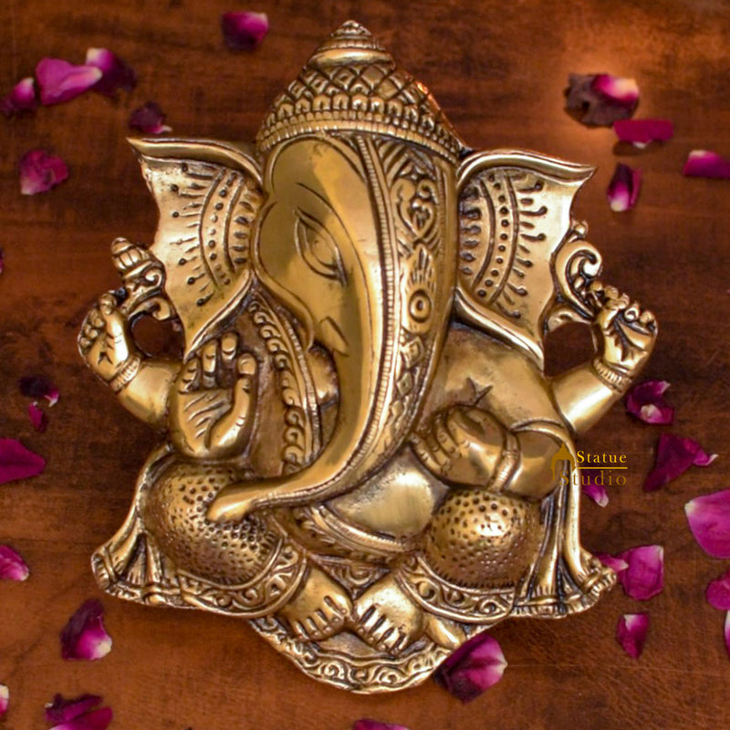 Brass Ganesha Wall Hanging Unique Design 8.5 Inch