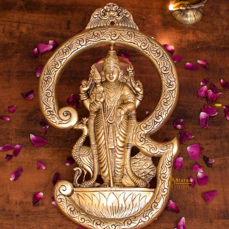 Brass Lord Murugan Kartikeya Wall Hanging 13 Inch