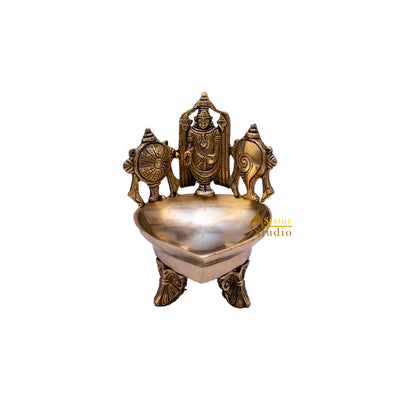 Brass Tirupati Balaji Shankh Chakra Diya Lamp 7 Inch