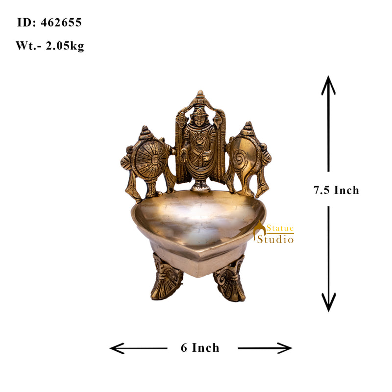 Brass Tirupati Balaji Shankh Chakra Diya Lamp 7 Inch