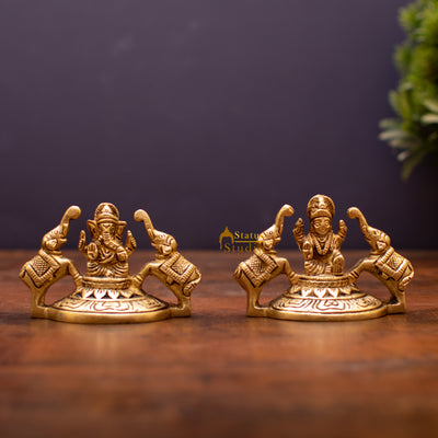 Brass Small Ganesha Lakshmi Statue Ganesh Laxmi Idol For Decor Showpiece 2" - 462660