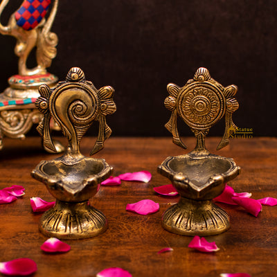 Brass Shankh Chakra Diya Lamp 5 Inch