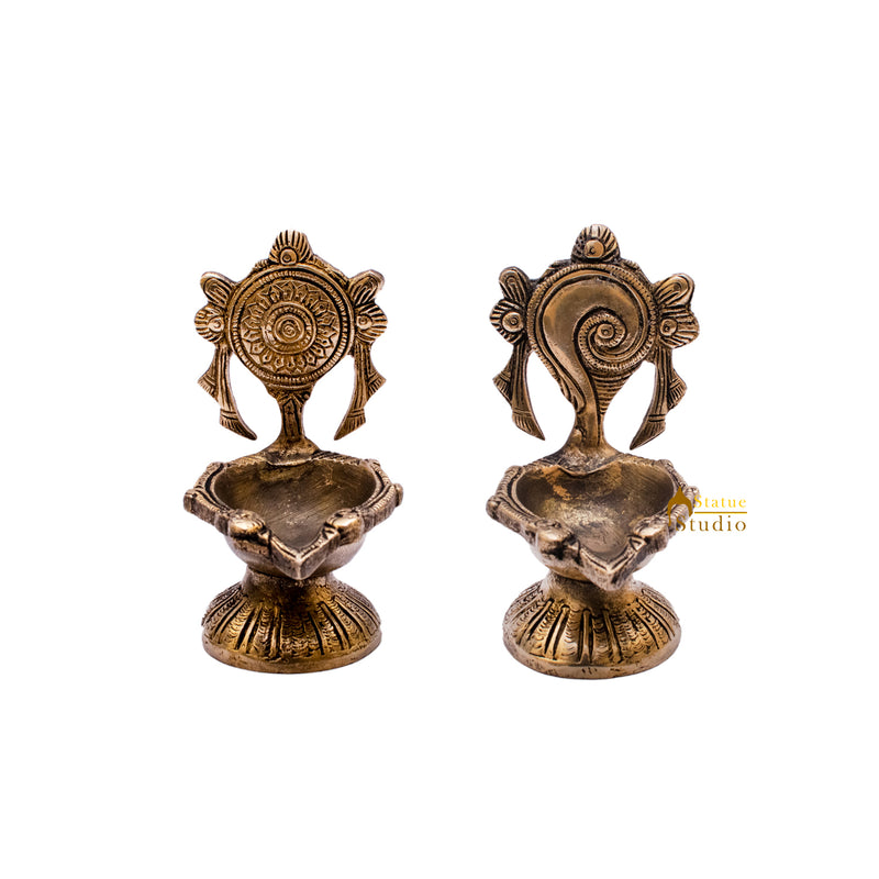 Brass Shankh Chakra Diya Lamp 5 Inch