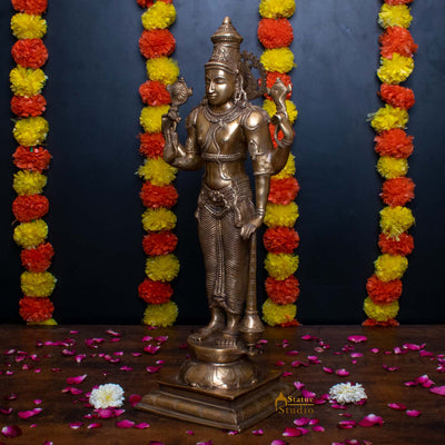 Brass Cosmic Lord Vishnu Statue Narayanan Idol 20"