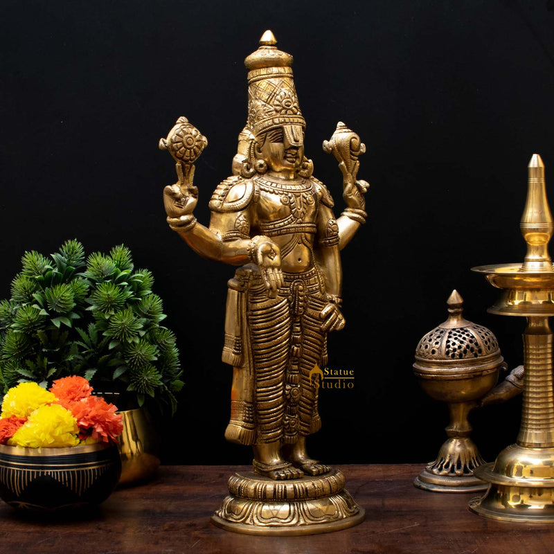 Brass Tirupati Balaji Statue Religious Decor Murti Idol 1.5 Feet