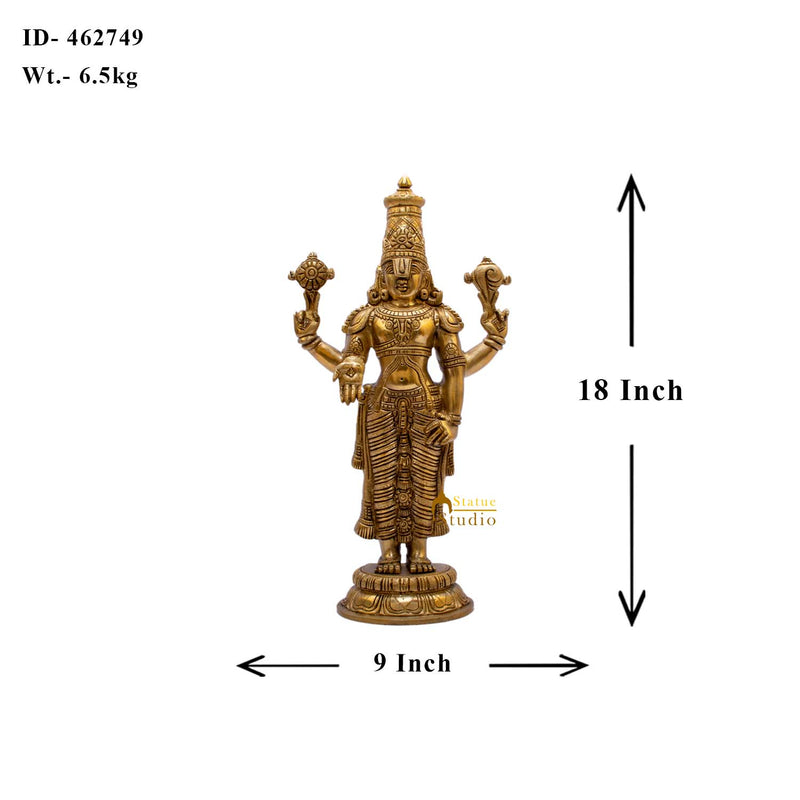 Brass Tirupati Balaji Statue Religious Decor Murti Idol 1.5 Feet