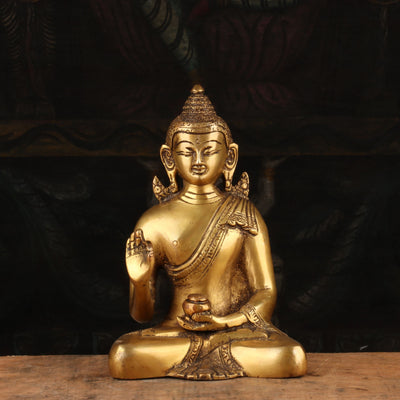 Brass Small Buddha Statue Vintage Finish For Home Decor Showpiece 6" - 462834