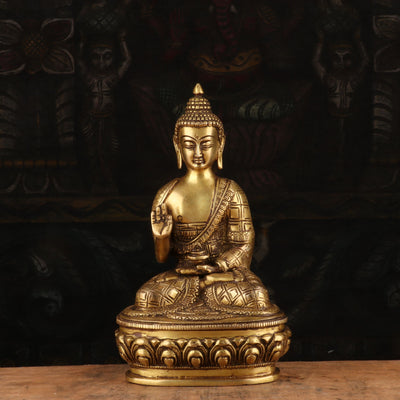 Brass Small Buddha Statue Vintage Finish For Home Decor Gifting 9" - 462835