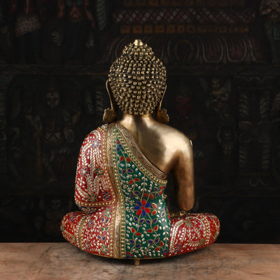 Brass Blessing Buddha Statue Stone Work For Home Decor Showpiece 20"