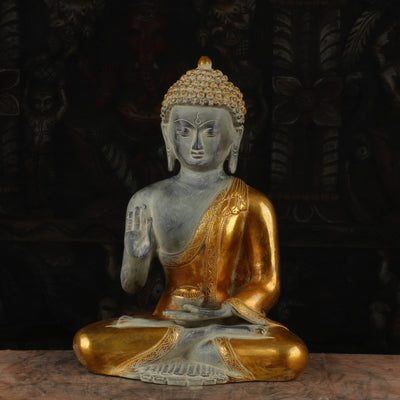 Brass Buddha Statue Vintage Black Gold Finish For Home Decor Showpiece 1 Feet - 462839