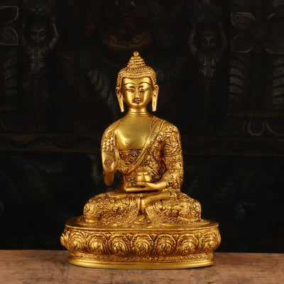 Brass Small Buddha Statue Sitting On Base For Home Decor Showpiece 9"