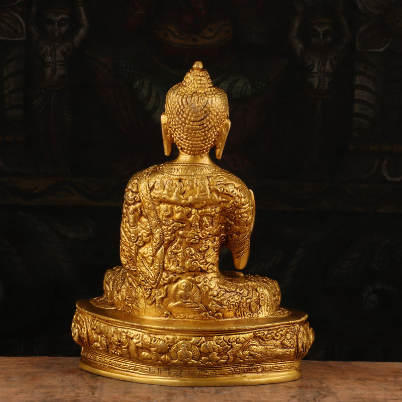 Brass Small Buddha Statue Sitting On Base For Home Decor Showpiece 9"