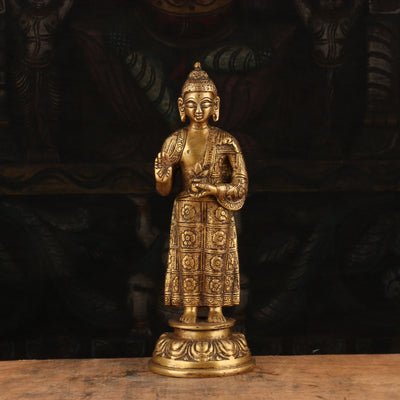 Brass Standing Buddha Statue Showpiece For Home Decorative 8" - 462845