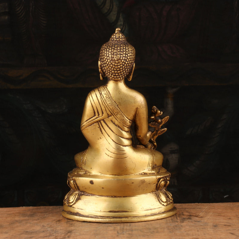 Brass Small Buddha Statue Sitting On Base Vintage Gold Finish For Home Decor 7"
