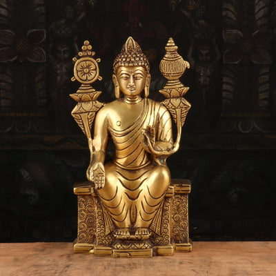 Brass Artistic Buddha Statue Sitting On Base For Home Decor Showpiece 10" - 462848