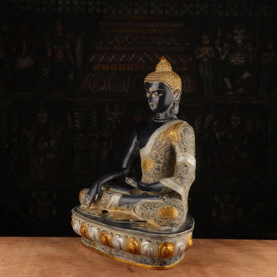 Brass Large Buddha Statue Sitting on Base Antique Finish For Home Decor 2 Feet