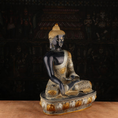 Brass Large Buddha Statue Sitting on Base Antique Finish For Home Decor 2 Feet