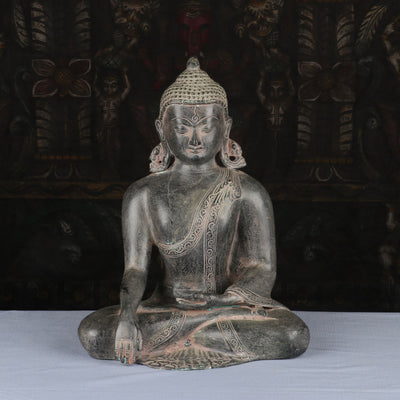 Brass Buddha Statue Antique Finish Showpiece For Home Decor 1 Feet - 462852