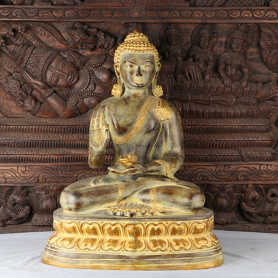 Brass Large Buddha Idol With Base Artistic For Home Decor Showpiece 2 Feet - 462855