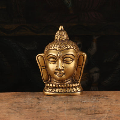 Brass Small Buddha Head Idol For Home Decor Showpiece 4" - 462874