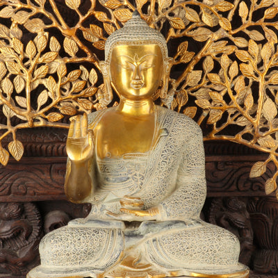 Brass Large Buddha Idol With Tree Antique Finished For Home Decor Showpiece 2 Feet