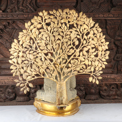 Brass Large Buddha Idol With Tree Antique Finished For Home Decor Showpiece 2 Feet