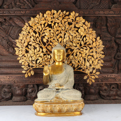 Brass Large Buddha Idol With Tree Antique Finished For Home Decor Showpiece 2 Feet