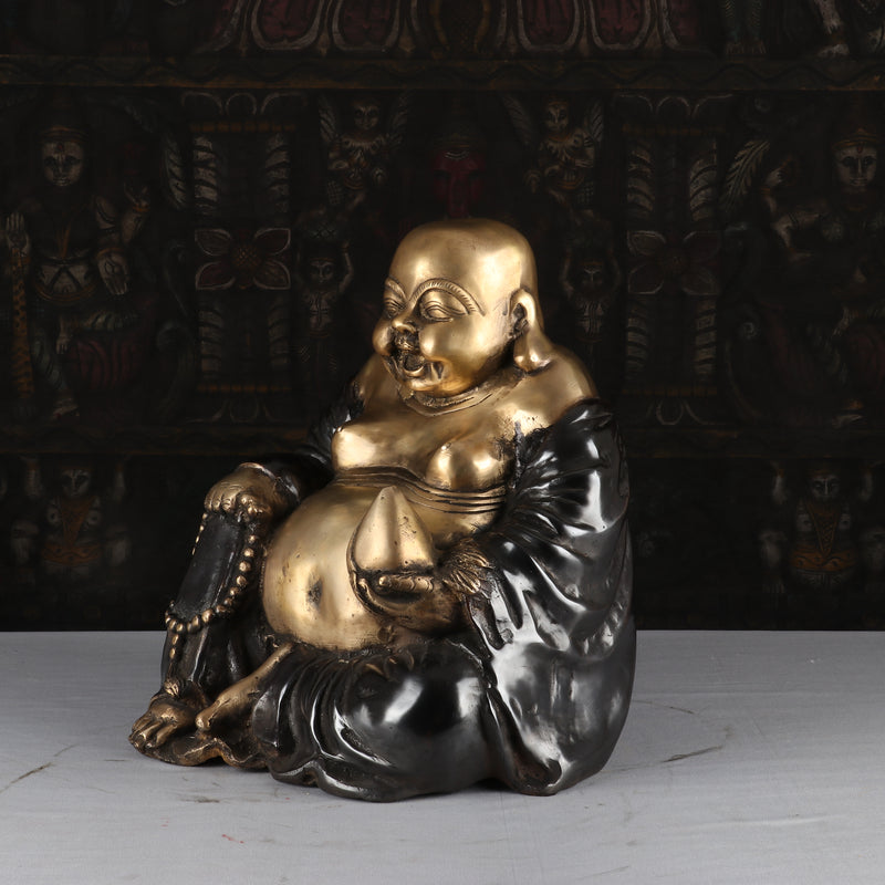 Brass Laughing Buddha Statue Black Finish Good Luck For Home Decor 1 Feet