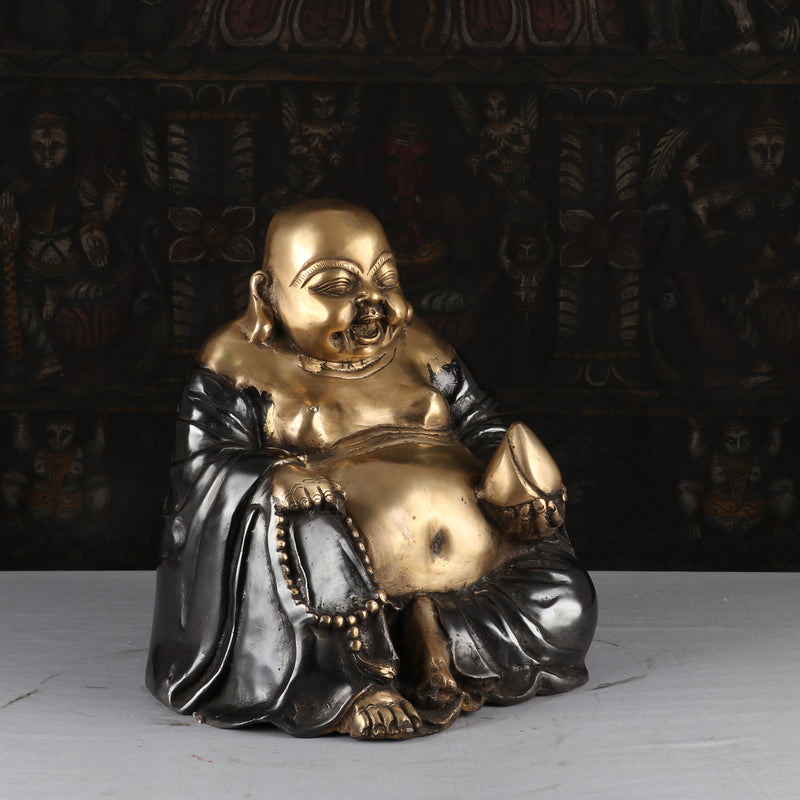 Brass Laughing Buddha Statue Black Finish Good Luck For Home Decor 1 Feet