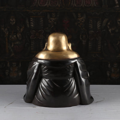 Brass Laughing Buddha Statue Black Finish Good Luck For Home Decor 1 Feet