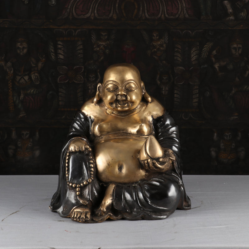 Brass Laughing Buddha Statue Black Finish Good Luck For Home Decor 1 Feet