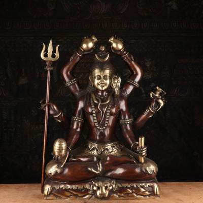 Brass Super Fine Lord Shiva Idol Vintage Brown Finished For Home Decor 30" - SKU 462883