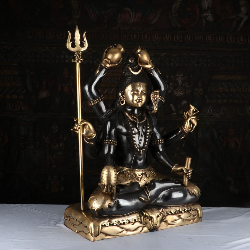 Brass Large Super Fine Lord Shiva Idol Vintage Black Finished For Home Decor 30"