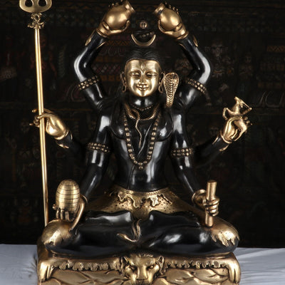 Brass Large Super Fine Lord Shiva Idol Vintage Black Finished For Home Decor 30"