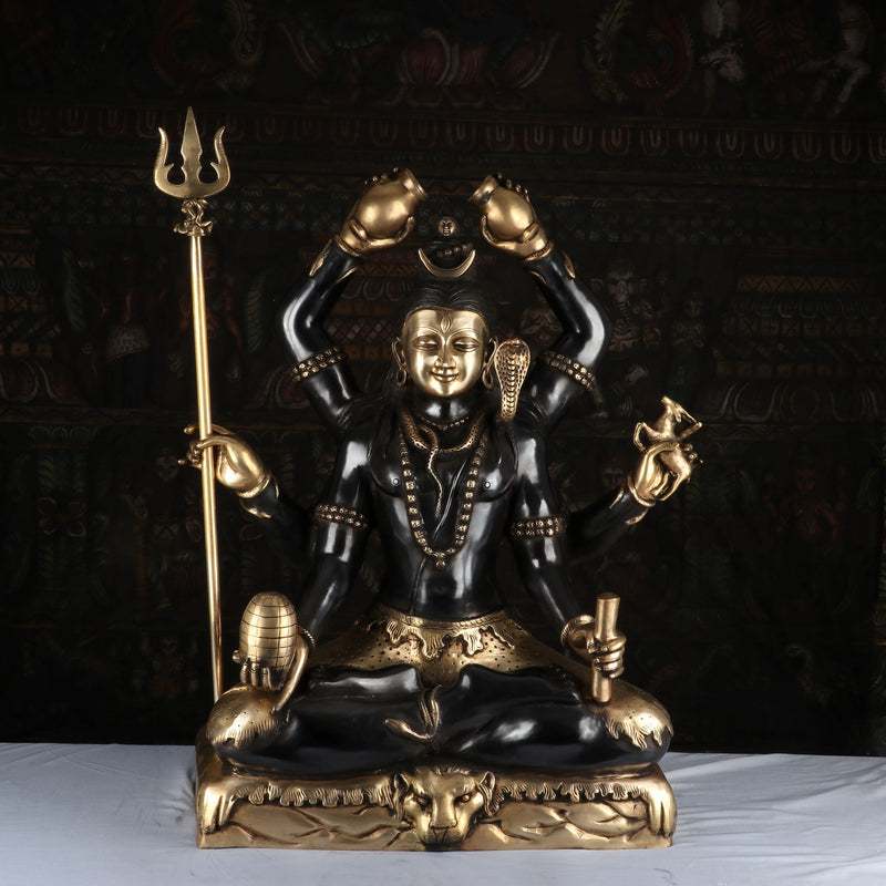 Brass Super Fine Lord Shiva Idol Vintage Black Finished For Home Decor 30"- 462884